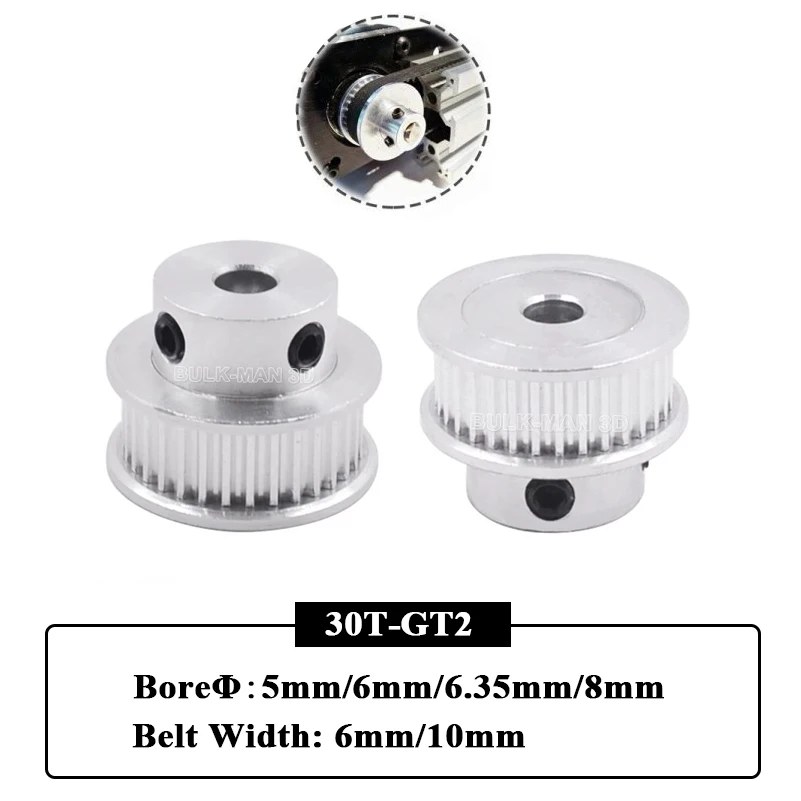 

GT2 30 Teeth Alumium 2GT Timing Pulley Inner Diameter 5mm/6mm/6.35mm/8mm Synchronous Wheels for Width 6mm/10mm Timing Belt