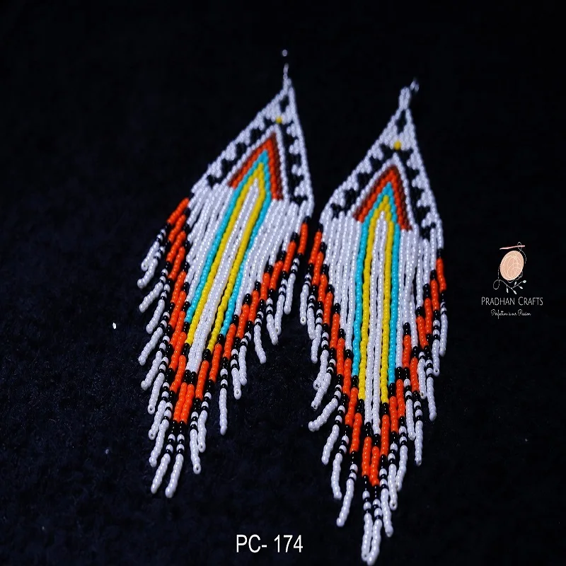 

Handmade Beaded Earrings Original Tassel Rainbow Geometry Gradient Color Bohemia Fashion Hand-woven Beaded Earrings for Women
