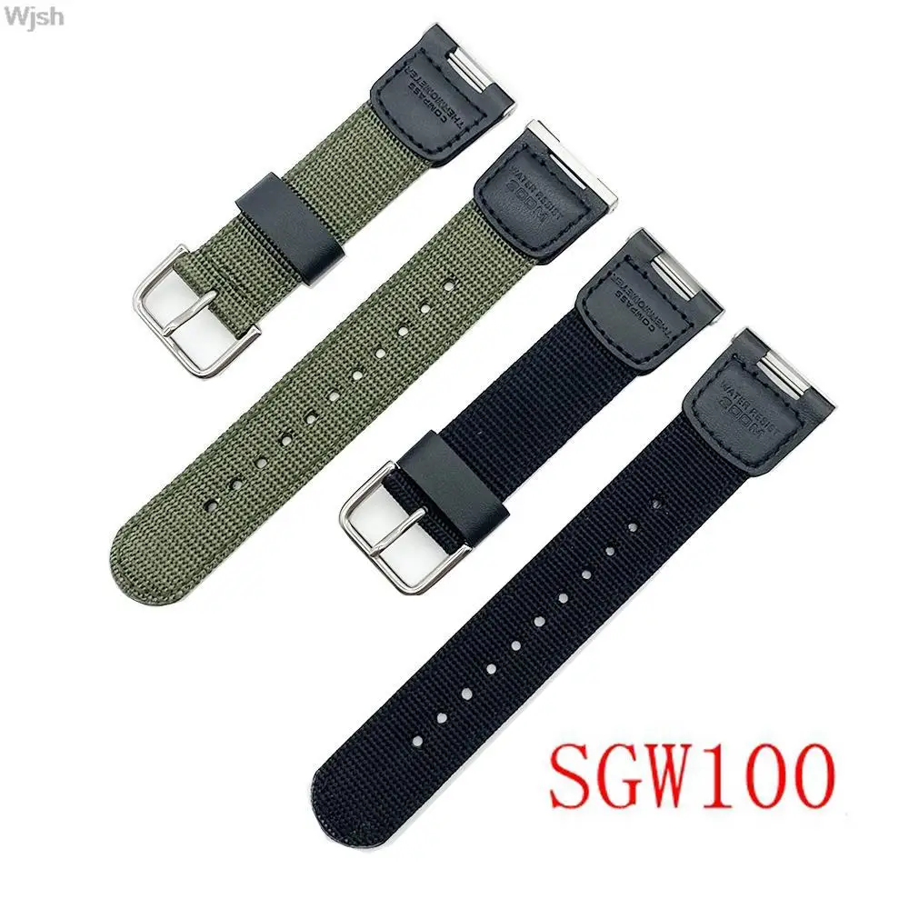 Correa de lona de nailon para reloj Casio SGW-100 Sgw 100 para hombre y mujer, pulsera deportiva de repuesto resistente al agua, color negro y verde militar