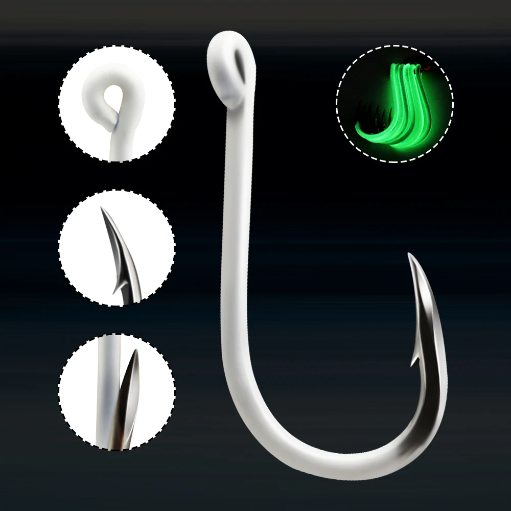 ZYZHE 8~10 Stück Leuchtende Chinu-Haken Größe 1 # -6 # Hochkarbon-Stahl Angelhaken Scharfe Offset-Hakenspitzen Salzwasser Süßwasser Angelhaken – Detail 9