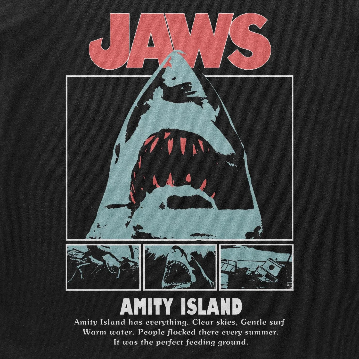 Jaws Grafik-T-Shirt | Vintage Hai-Film T-Shirt Retro Rundhals Bedrucktes T-Shirt – Detail 2