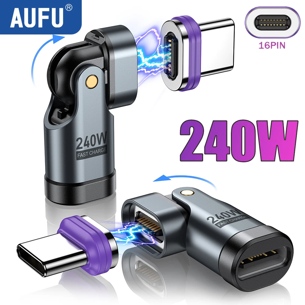 AUFU 240W Magnetic Type C to Lightning Adapter 16Pin USB-C to Type-C Fast Charge USB C Female Converter for iPhon Xiaomi Macbook