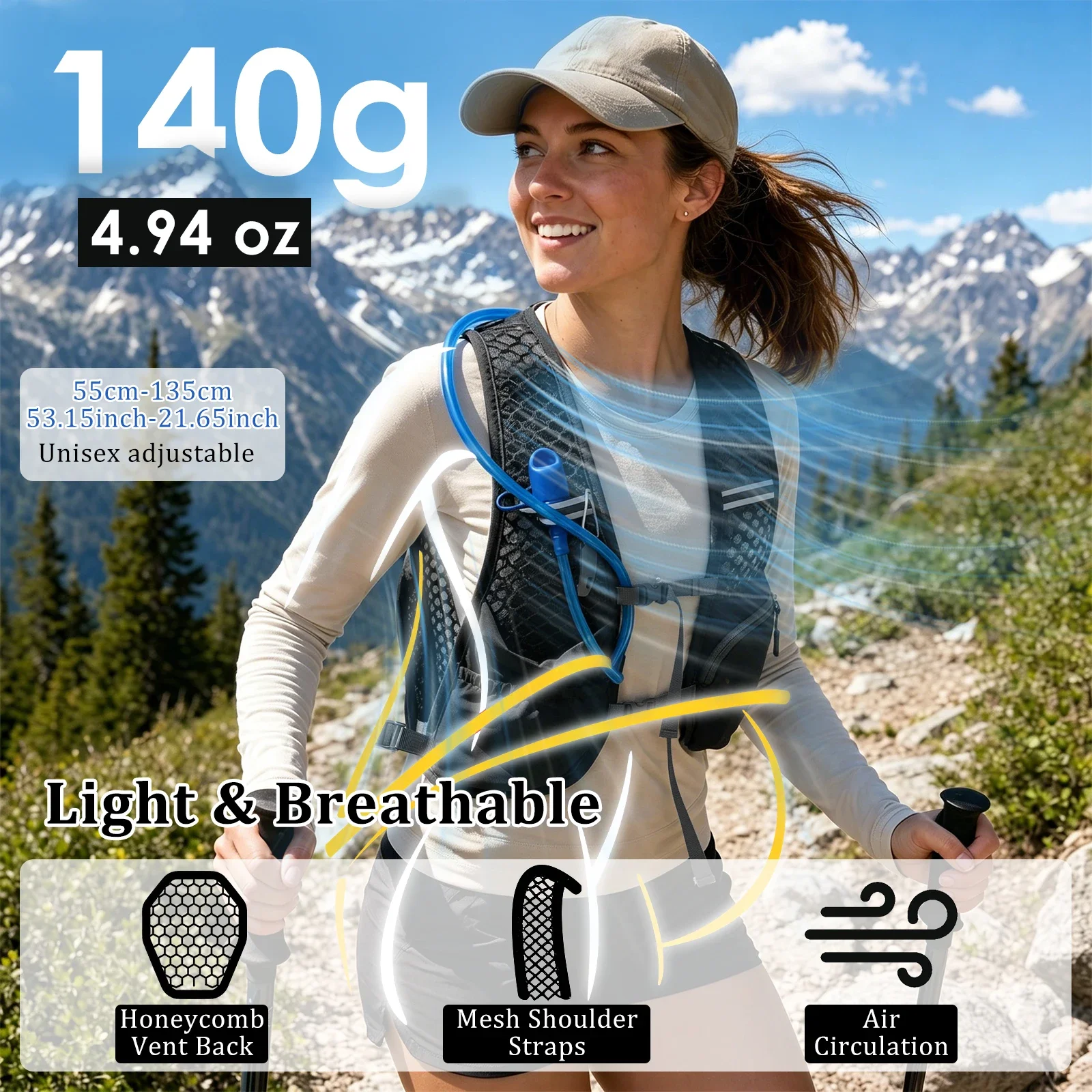 Marathon Trail Running Vest Lightweight Hiking Vest Backpack Reflective Hydration 68 oz Water Bladderr Pack With Phone Pocket