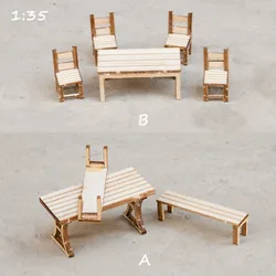 1:35 Scale Miniature Assembled Table&Chairs Set Toys Architecture Building Layout Wood Diorama Kits