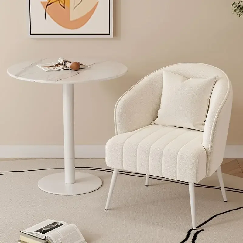 Cream Wind Leisure Chair Balcony Bedroom Hotel Meeting Guests Rest Lamb Fleece Minimalist Single Sofa Seat Chair