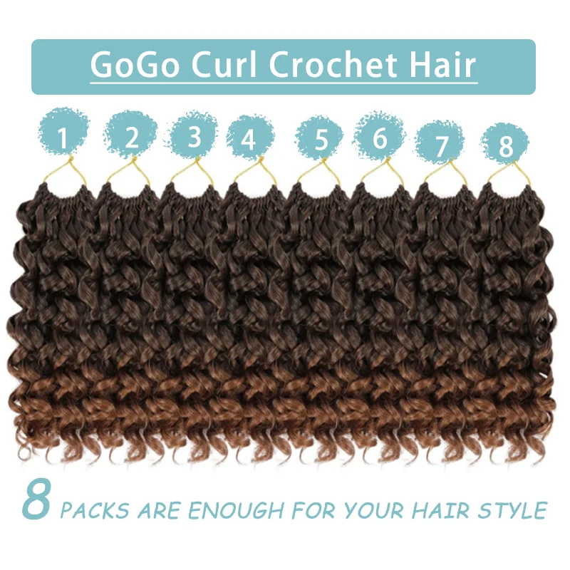 8 confezioni di capelli ricci all'uncinetto GoGo Curl Capelli all'uncinetto per le donne Treccia sintetica all'uncinetto bohémien Onda d'acqua Estensioni dei capelli all'uncinetto