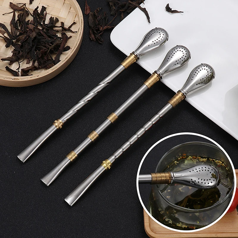 Drinking Straw Yerba Mate Tea Spoon Drinkware Stainless Steel Reusable Straws Metal Washable Tea Filter Cocktail Drinkware Bar