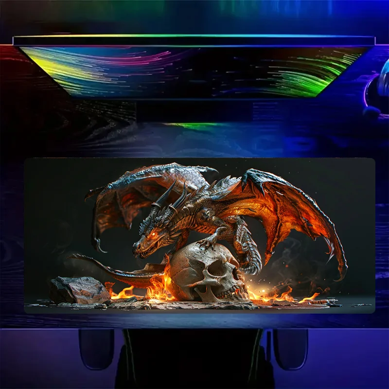 Dragon Skull Fire & Sword Design Mouse Pad Large Rubber Non-slip Desk Accessories Mousepad for Office & Gamer Keyboard Decor Mat