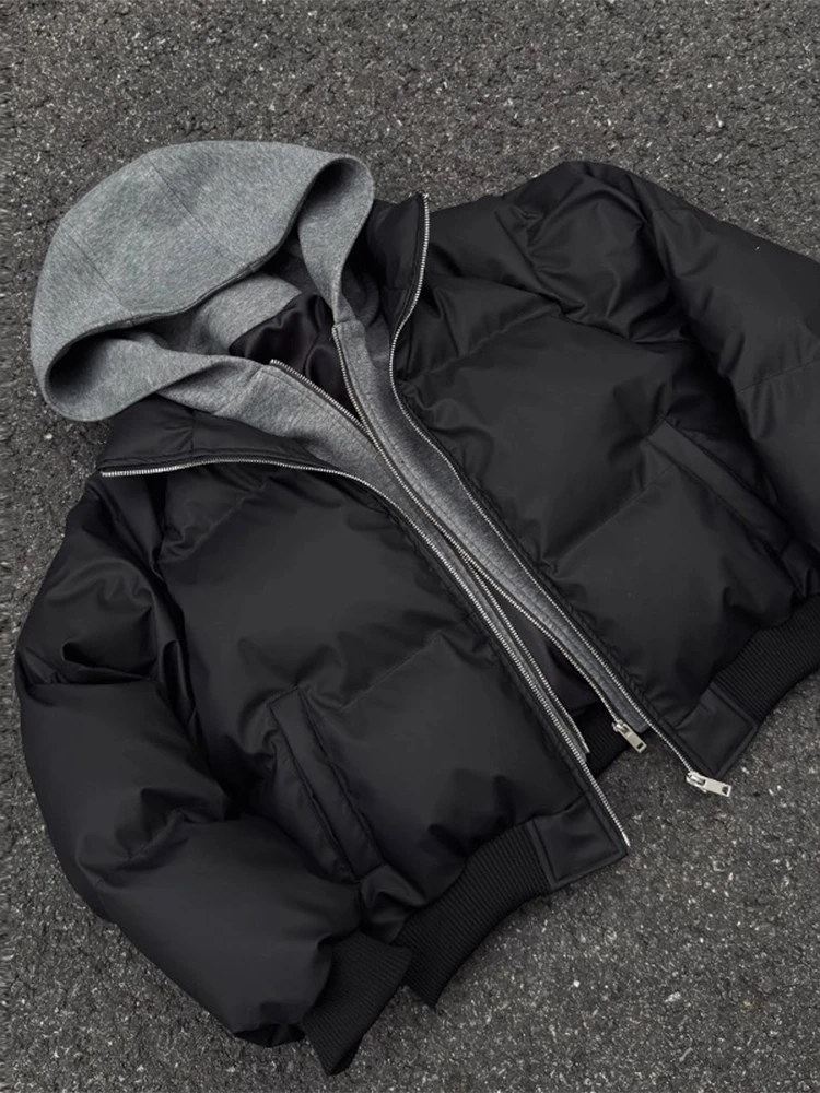 

Winter Thiened PU Leather Hooded Jaet Cotton Padded Boys Outerwear ort American Sle Bread Coat Warm Youth Casual Clothes