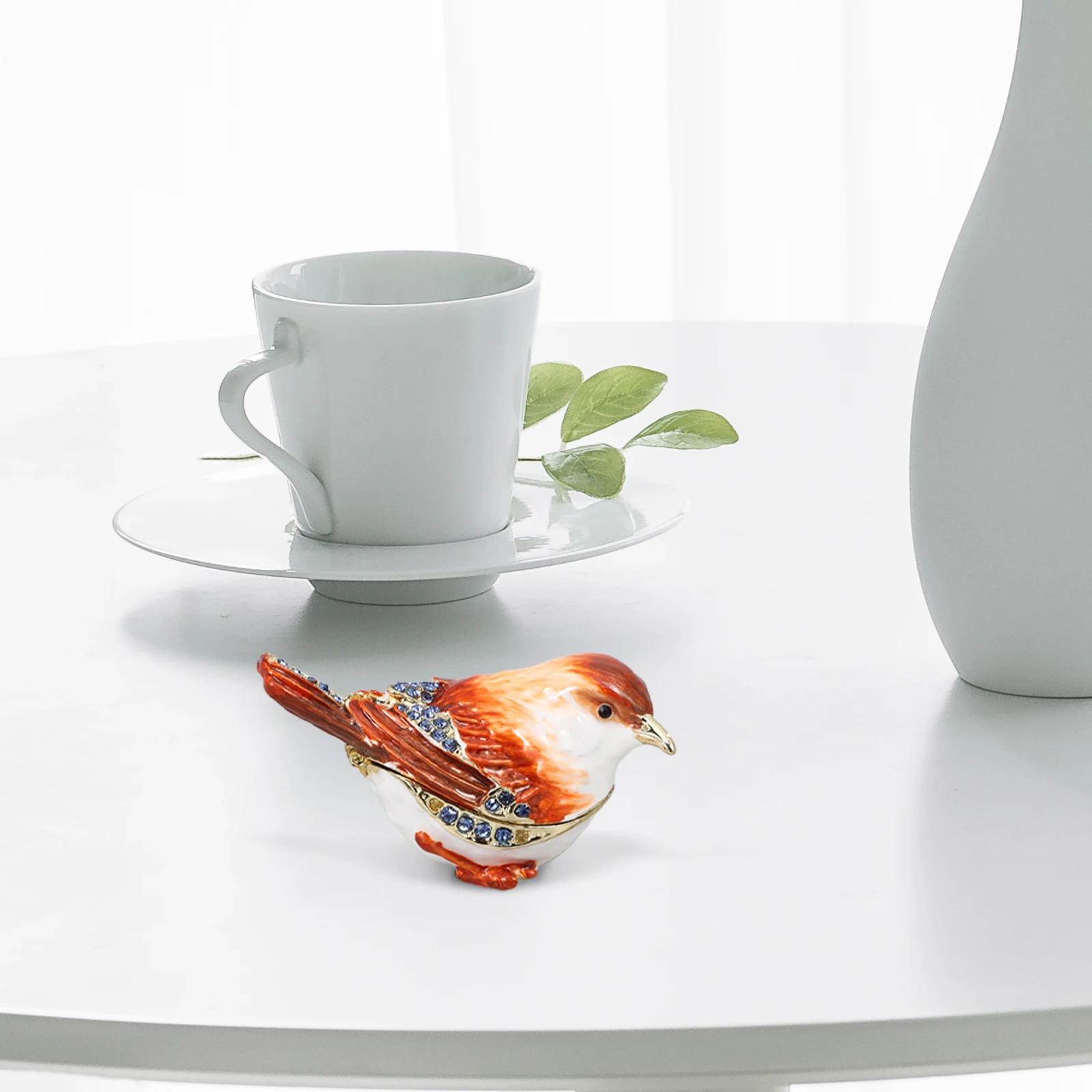 

Decorative Jewelry Box Bird Shaped Storage Case for Rings Necklaces Hinged Trinket Organizer Desktop Decor Alloy Enameled