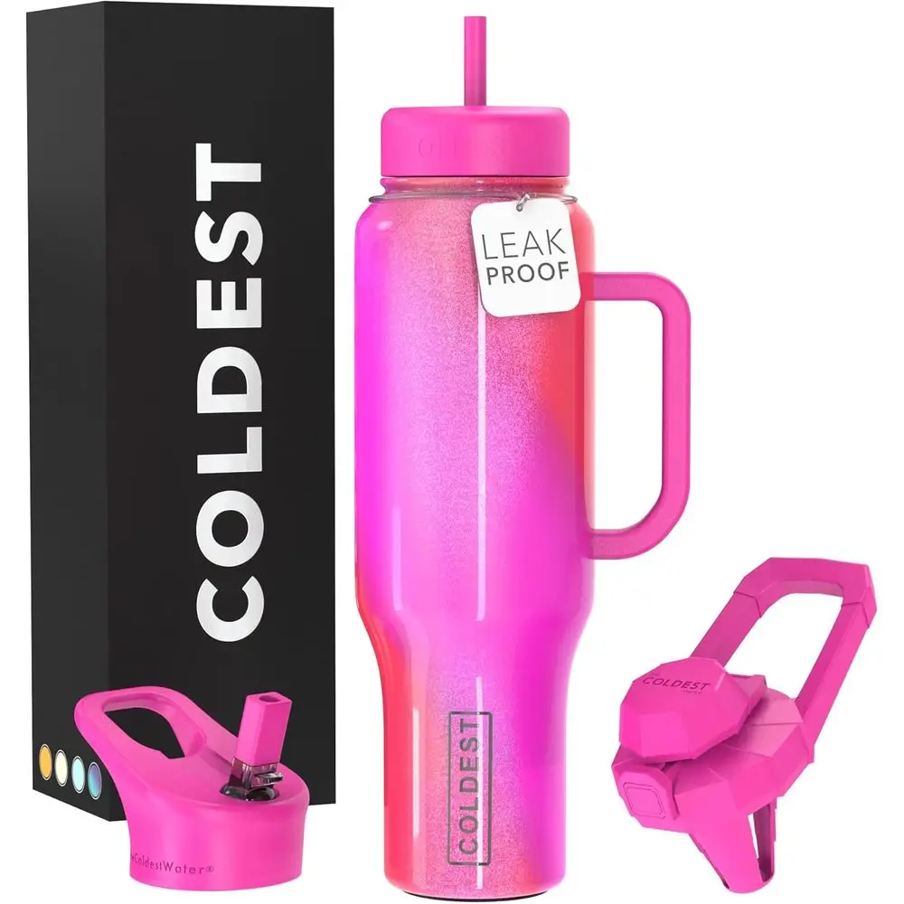 

Изолированный стакан из нержавеющей стали с ручкой и соломинкой, герметичный, 100% защита от проливания, емкость 46 унций, 3 крышки в комплекте