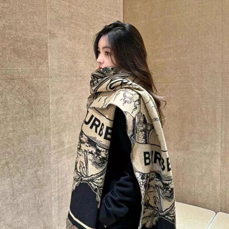 럭셔리 겨울 숄 2025 여성용 리버시블 인조 울 혼방 오버사이즈 랩 우아한 보온 스톨 크리스마스 선물 무료 배송