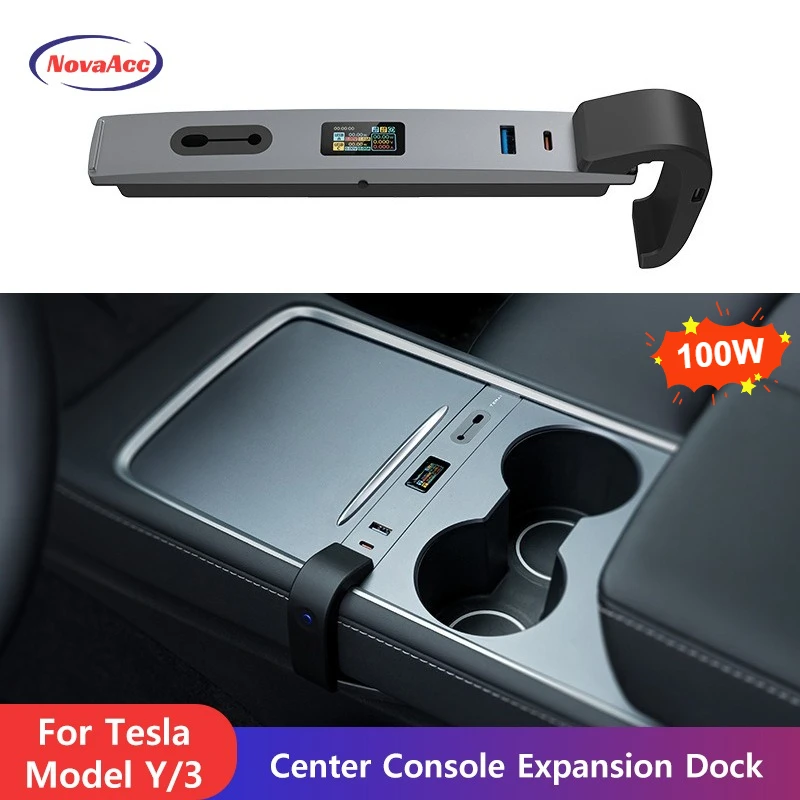 

Center Console 100W Expansion Dock for Tesla Model 3 2021-2023 Model Y 2021-2024 Fast Charger Color HD Display Charging Hub