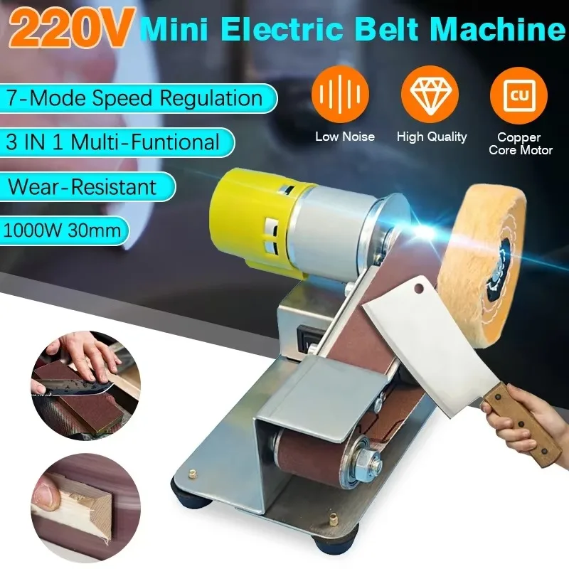 Mini Electric Belt Sander Polishing Machine 15Degree Multifunction Grinding Machine Cutter Edges Sharpener with 10 Abrasive Belt