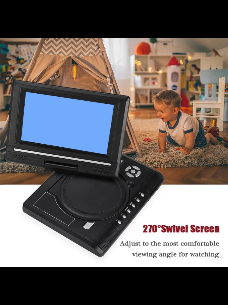 Lecteur DVD Portable de 7 pouces, écran pivotant, TV Rechargeable, chargeur de voiture, manette de jeu, lecteur DVD de voiture, DVD Mobile Portable