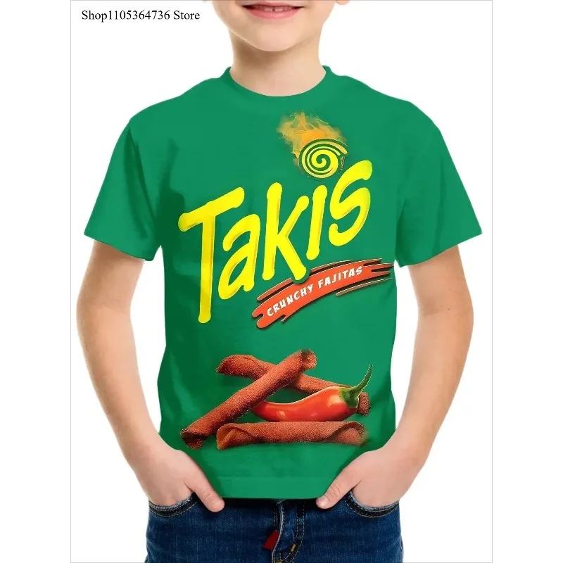 Camiseta creativa y divertida con estampado 3d de Takis, camiseta personalizada a la moda para niños, cuello redondo, manga corta, camisetas informales para niños y niñas
