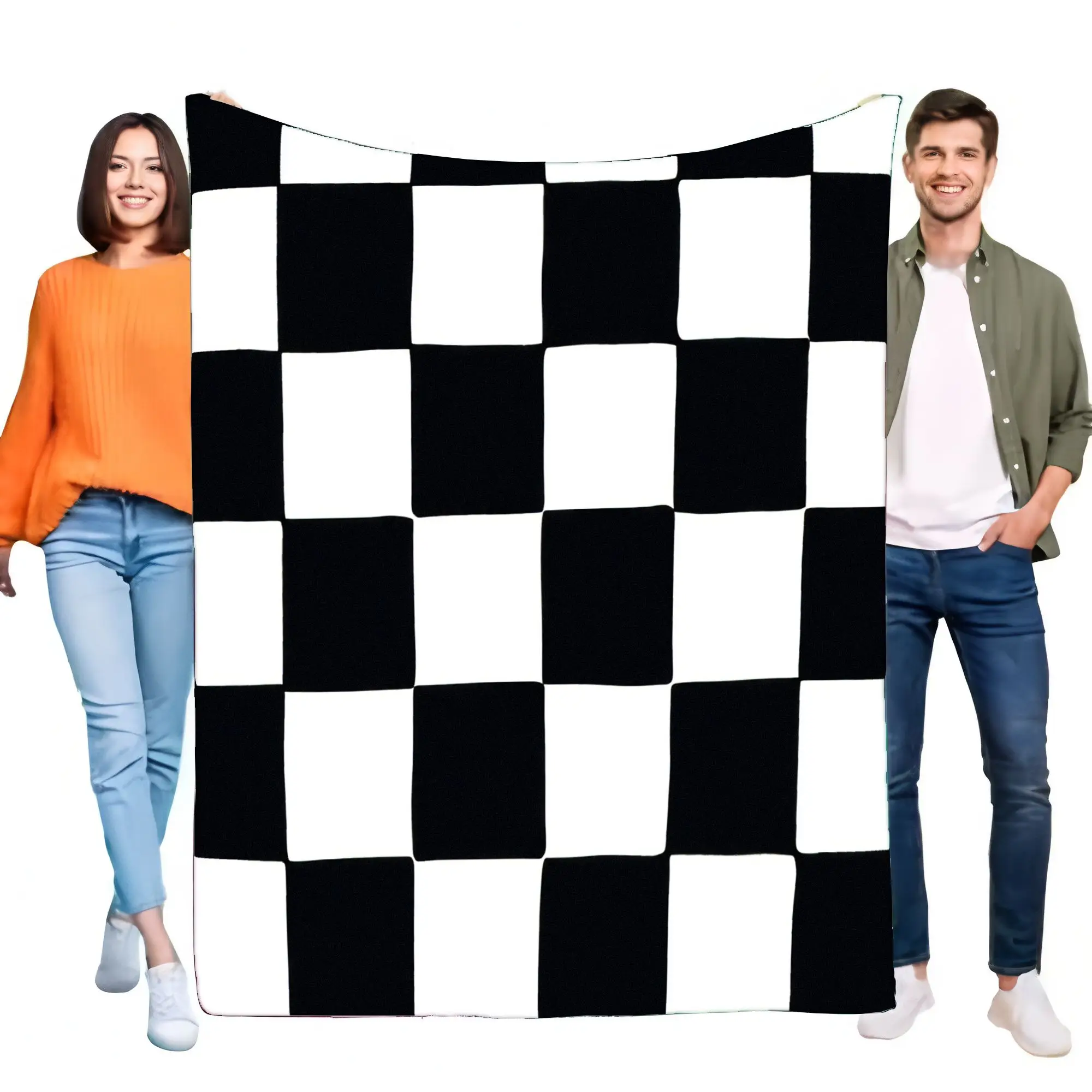 بطانية مربعة باللونين الأبيض والأسود، رمي ناعم ومريح لأريكة السرير، هدية ديكور منزلي أنيقة خفيفة الوزن #1