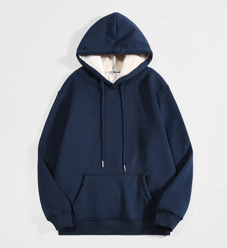 ملابس الخريف والشتاء مع هوديس من الصوف، ملابس رجالية سميكة بقلنسوة بلون سادة كاجوال دافئة للزوجين، بلوفر فضفاض بغطاء للرأس