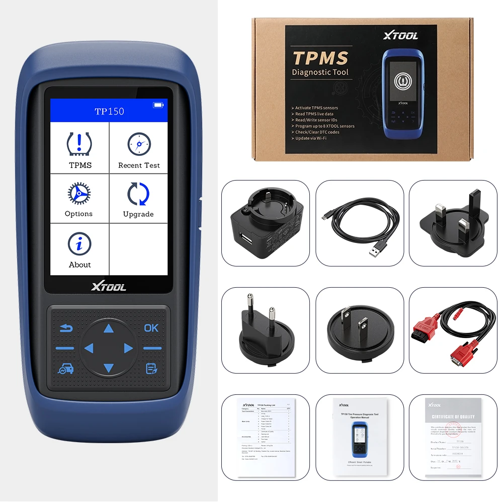 XTOOL TP150 Sistema di monitoraggio della pressione dei pneumatici per auto OBD2 TPMS Strumento scanner diagnostico Programma TPMS con sensore 315 e 433 MHZ