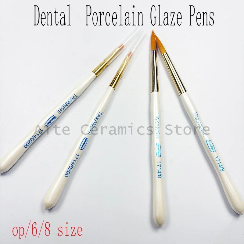 Renfert 2Pcs/Box Size 6/8/OP Dental  Porcelain Glaze Pens Ceramic Brush Pen Premium Synthetic Hair Porcelain Glaze Tool