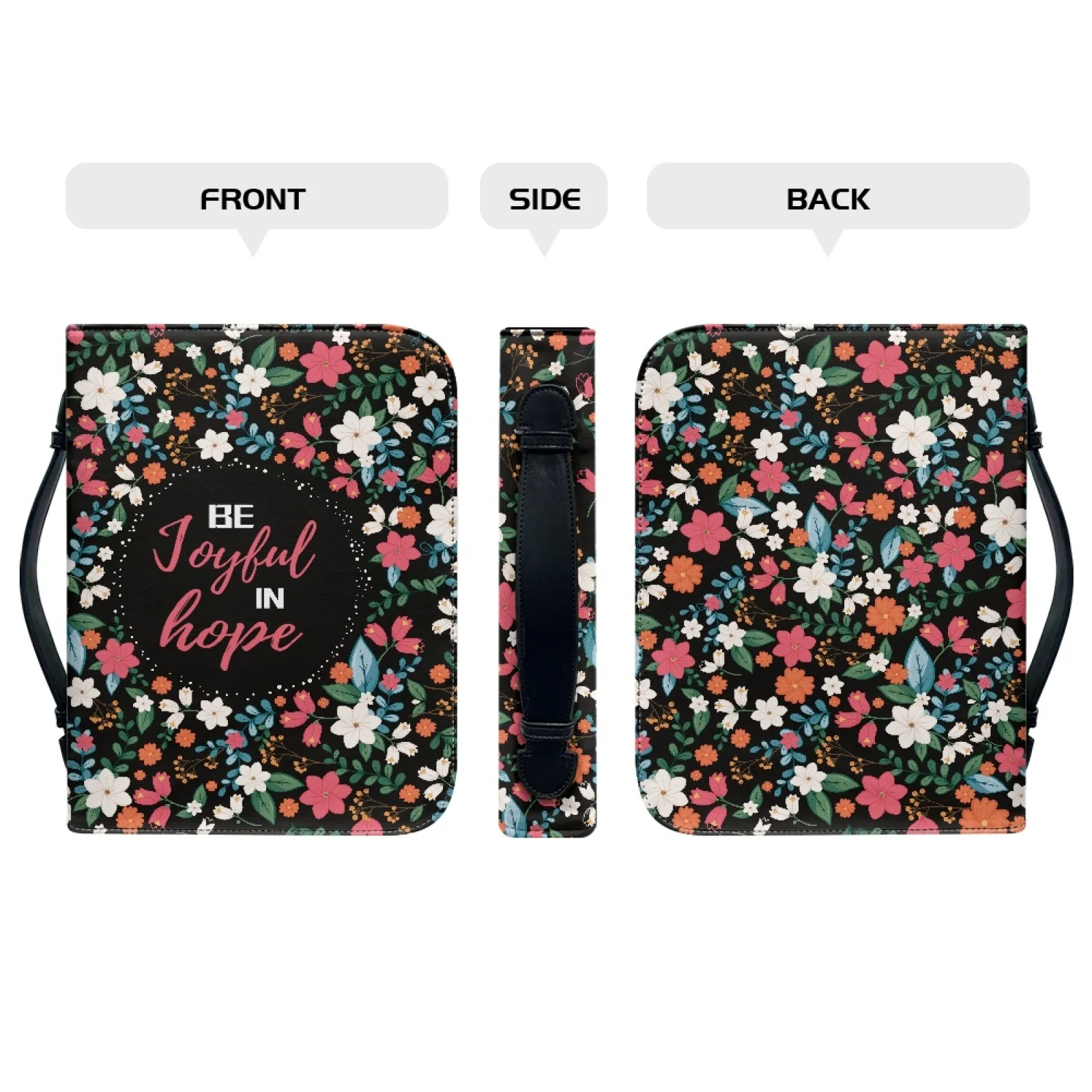 Cross Floral Print Bible Storage Bag Women Church Practical Bible Bag Leather Study Book Holy Storage Multiple Pockets Handbag