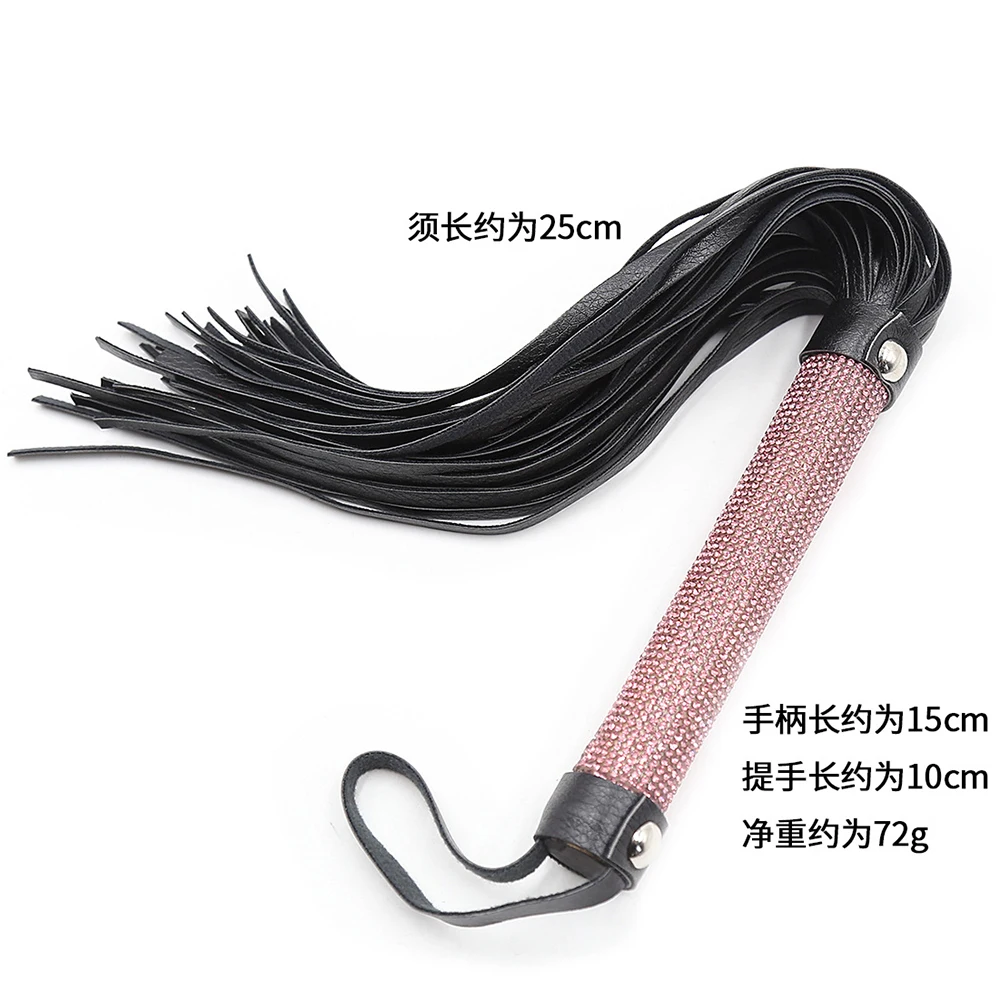 Black Premium PU Leather Horse Whip for Horse Training, PU Leather Covered Pink Crystal Handle with Wrist Strap