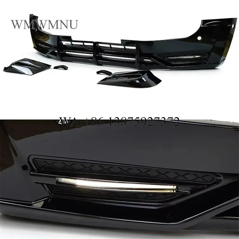 Wmwmnu Front Bumper Kit with Daytime Running Lights Front Lip Spoiler PP Material for New Defender 110 90 20+