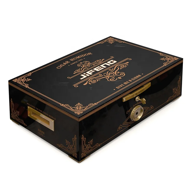 

H2 60*40*20cm 15kg JIFENG Large solid wood outside with print luxury spanish cedar wood inside storage 300 cigars humidor