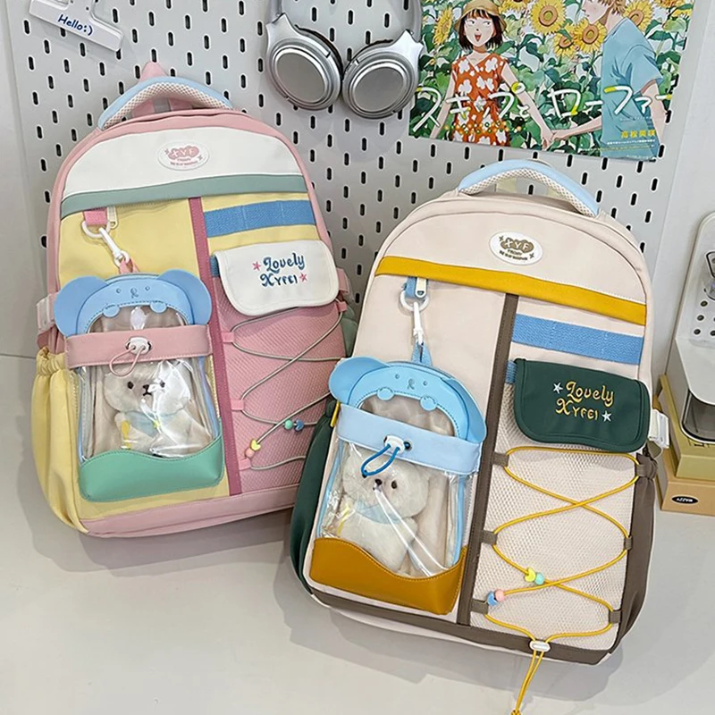 

HAEX Kawaii Patchwork Backpacks Women 2025 Fashion Rainbow Color Bag Female Large Capacity Commute Laptop Mochilas Para Mujer
