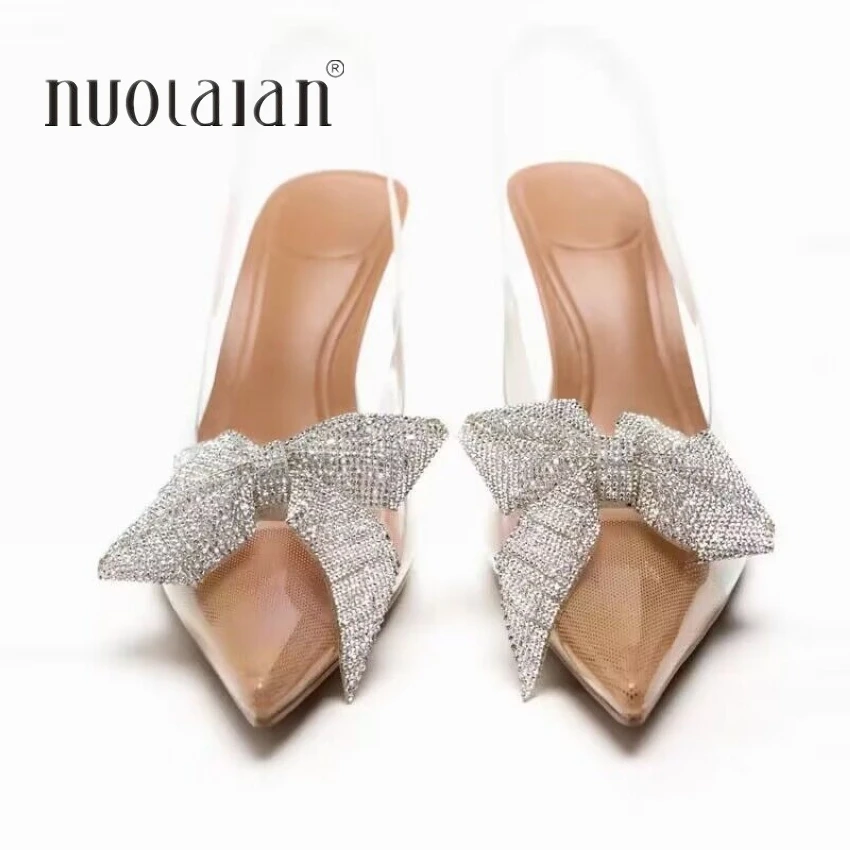 2024 New Summer Women Slingback Sandals Shoes Fashion Bow-knot Pointed Toe Slip on Ladies High Heels Elegant Party Pumps Shoes