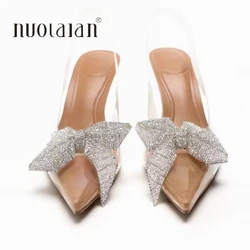 2024 New Summer Women Slingback Sandals Shoes Fashion Bow-knot Pointed Toe Slip on Ladies High Heels Elegant Party Pumps Shoes