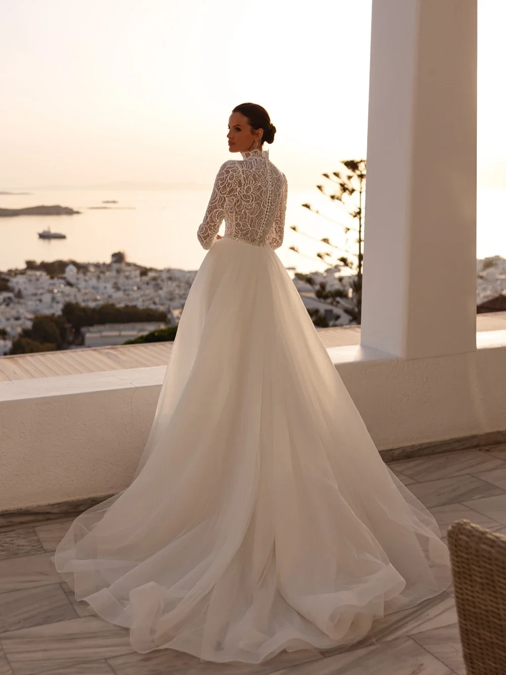 Vestido de novia de corte a con cuentas de lentejuelas personalizado con tren desmontable vestido de novia modesto de manga larga vestidos de novia 2025 para novia