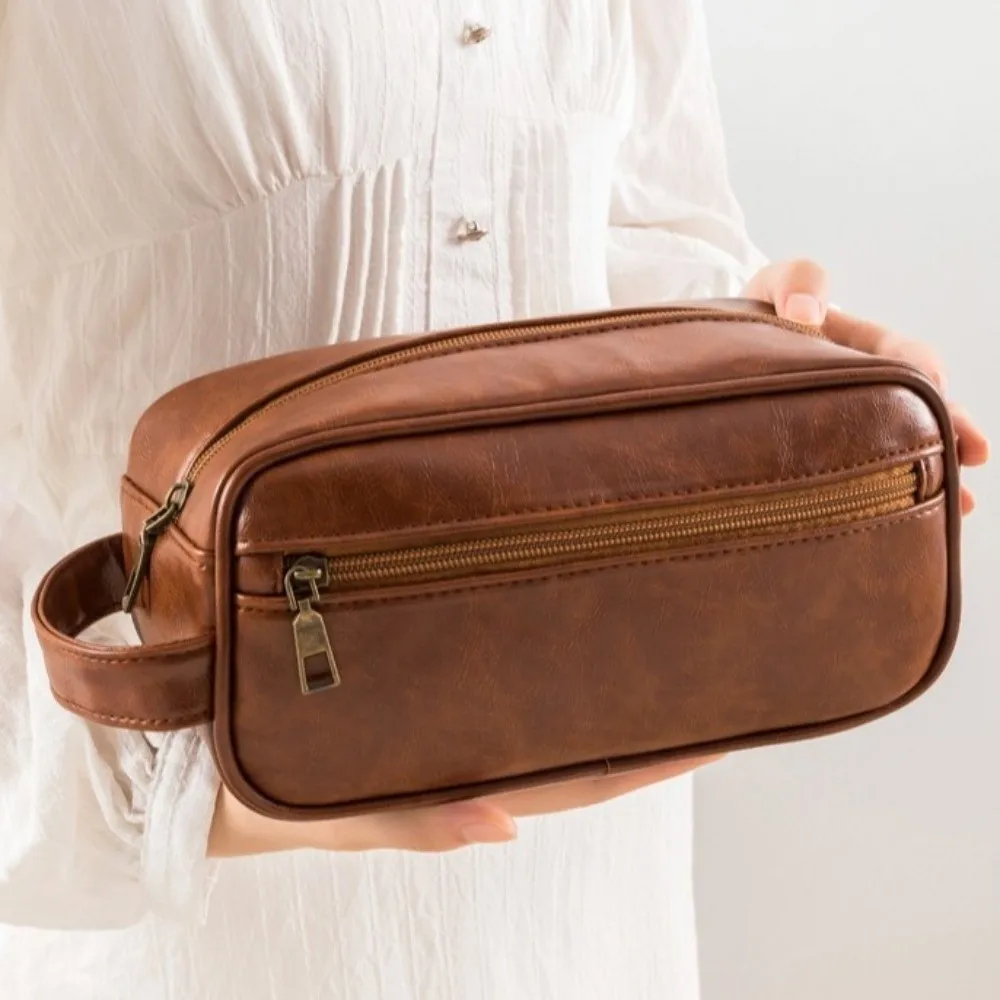 Large Capacity Men Cosmetic Bag Zipper Waterproof PU Wash Bag Korean Style Make Up Pouch Bag Toiletry Storage Bag Toiletry Case