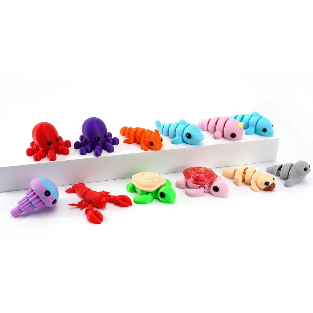 3D Printed Marine Animals Multi-Joint Rotatable Fidget Toys Office Desktop Ornament Home Decor Animal Model Figurine Car Decor