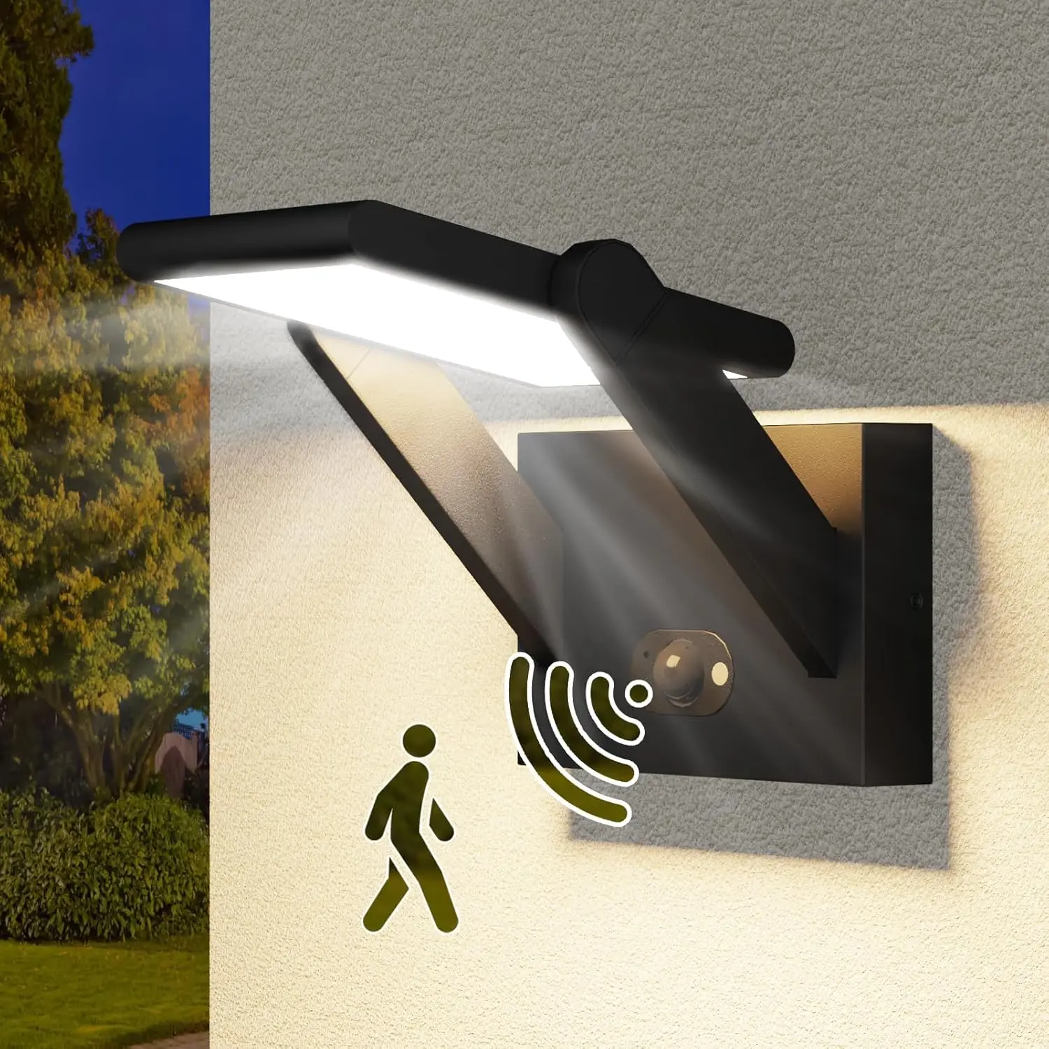 

Solar Outdoor Motion Sensor Wall Light, LED Dimmable Aluminum IP65 Waterproof Fixture for Porch Patio Garden