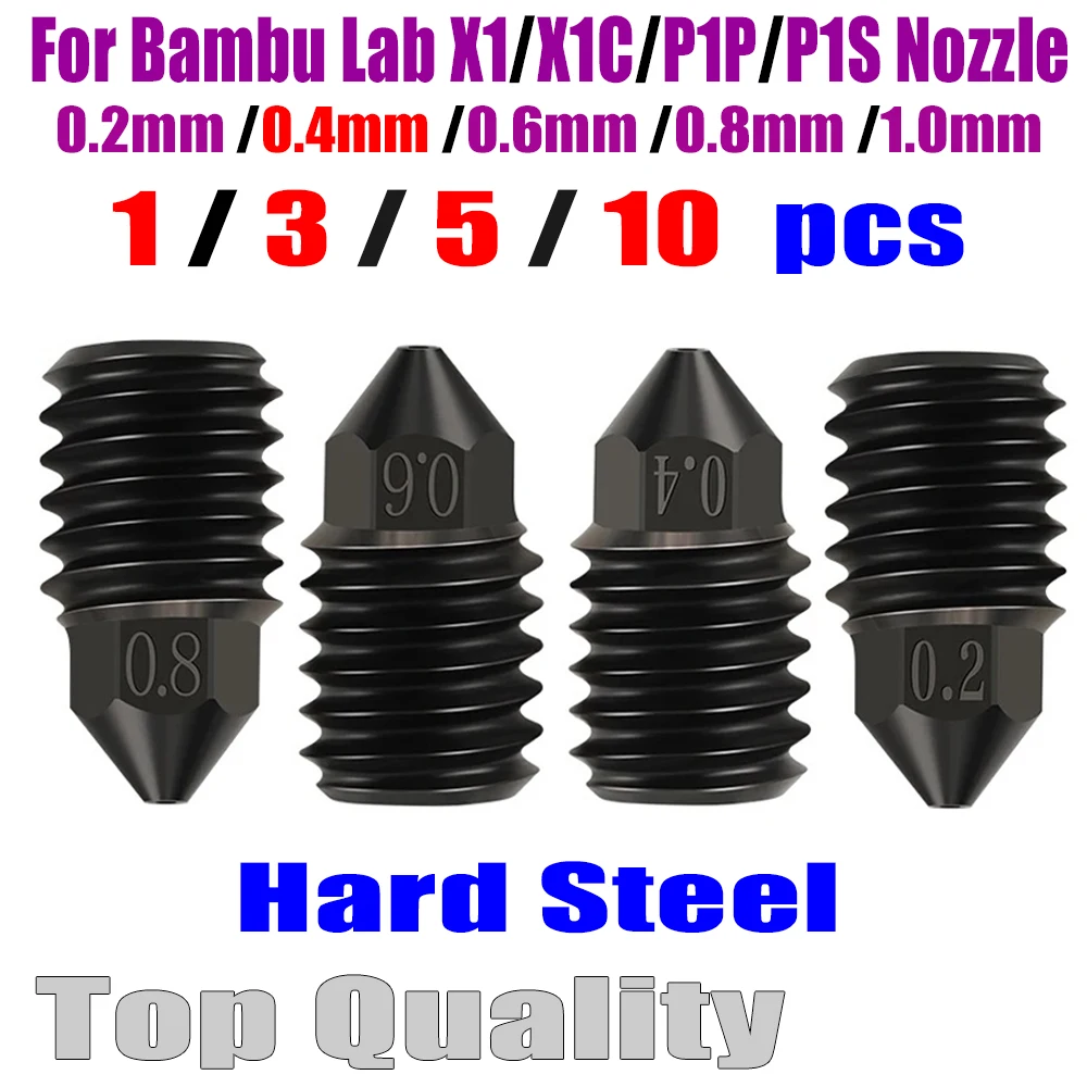 For Bambu Lab X1 x1c p1p P1S Nozzle Hardened Steel 0.2 0.4 0.6 0.8 1.0mm Nozzles For Bambulab Upgraded Hotend 3D Printer