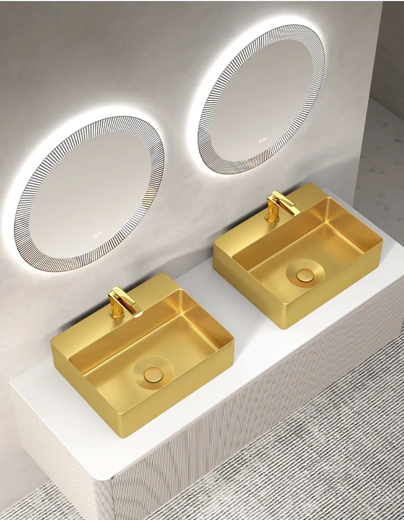 Modern Brushed gold 480*390*100mm High Quality Wash basin SUS304 Stainless steel hand basin Lavabo Luxury Bathroom Basin sink