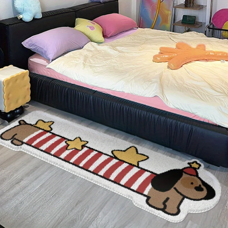 

Cartoon Striped Dog-shaped Long Carpet for Living Room Floor Mat Soft Bedside Carpet for Bedroom Bathroom Floor Mat