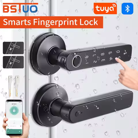 Tuya Bluetooth Smart Door Lock, Fingerprint Lock, Password Digital Lock Handle Multiple Unlocking Methods Wifi Gateway Optional
