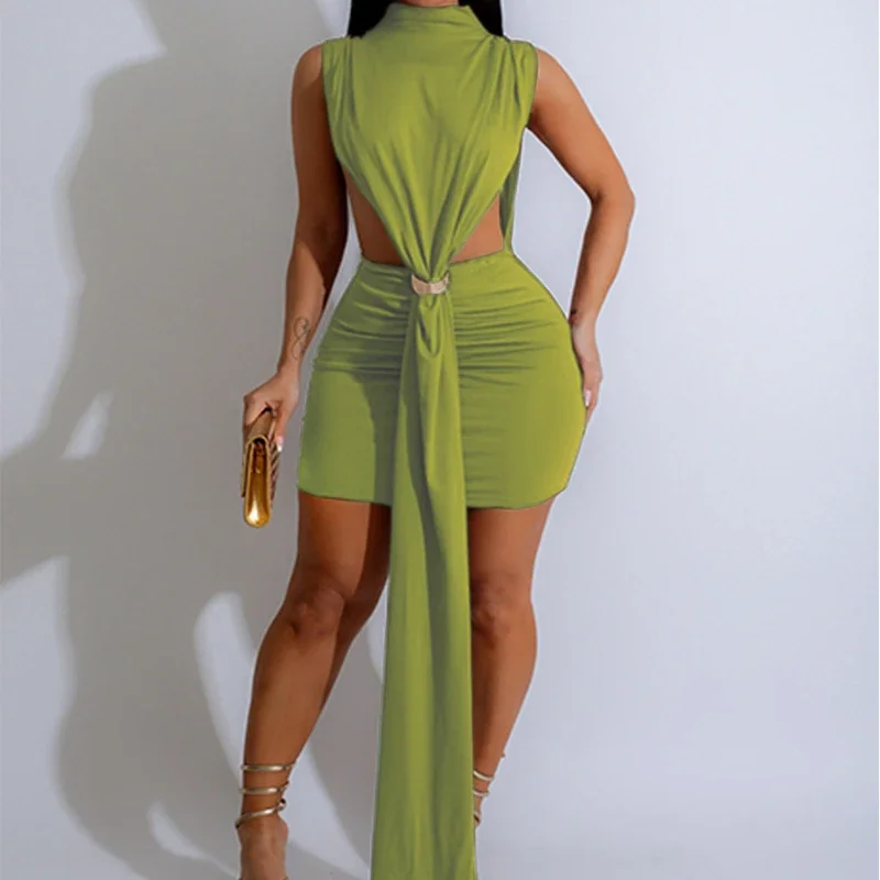 

Sexy Dress for Women Fashion Temperament High Neck Party Short Skirts Sleeveless Hip Wrapping Dresses 2025 Summer Spring New