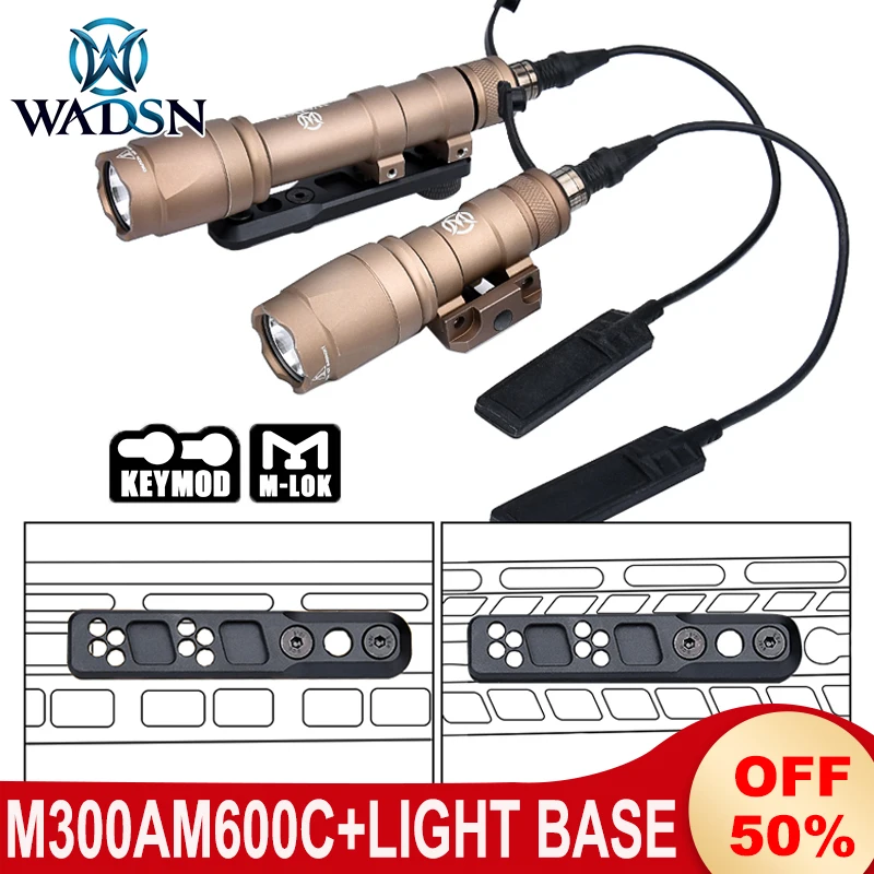 WADSN M300A Scout Flashlight Mount Set 600Lumens M600C Tactical Hunting Spotlight Offset Base Metal Mounting Fit Mlok Keymod