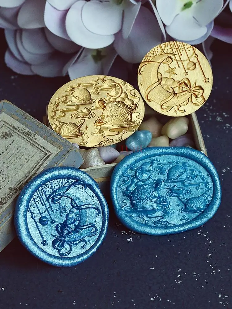 3D 엠보싱 왁스 도장 스탬프 울리는 벨, 갤럭시 로밍 프로스트 조각, 선물 포장, 웨딩 인사 카드 장식 도구 