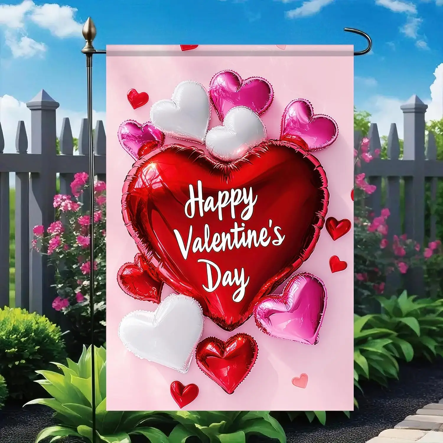 Happy Valentine's Day Garden Flag Red White Love Hearts Yard Flag 12 x 18 Inch Double Sided Love Combination Valentine G ZZA SSL