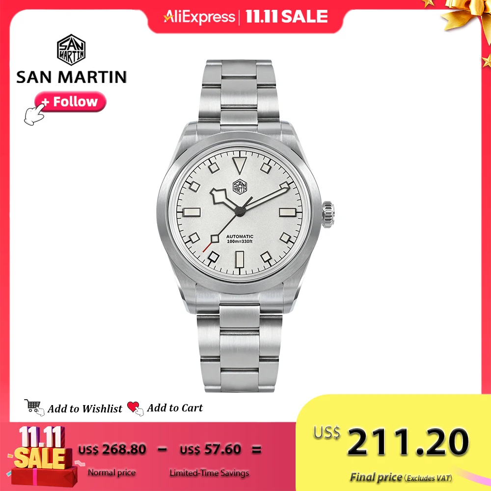 San Martin 새로운 38mm 남성용 시계 등산 NH35 캐주얼 사파이어 자동 기계식 시계 방수 10 바 SN0107G-5