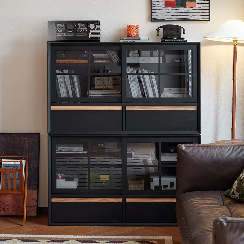 Mittelalterliche modulare TV-Ständer, freie Kombination, Wohnzimmer-TV-Ständer, Massivholz, Glas, schöne Wohnmöbel, Ein Fernseher