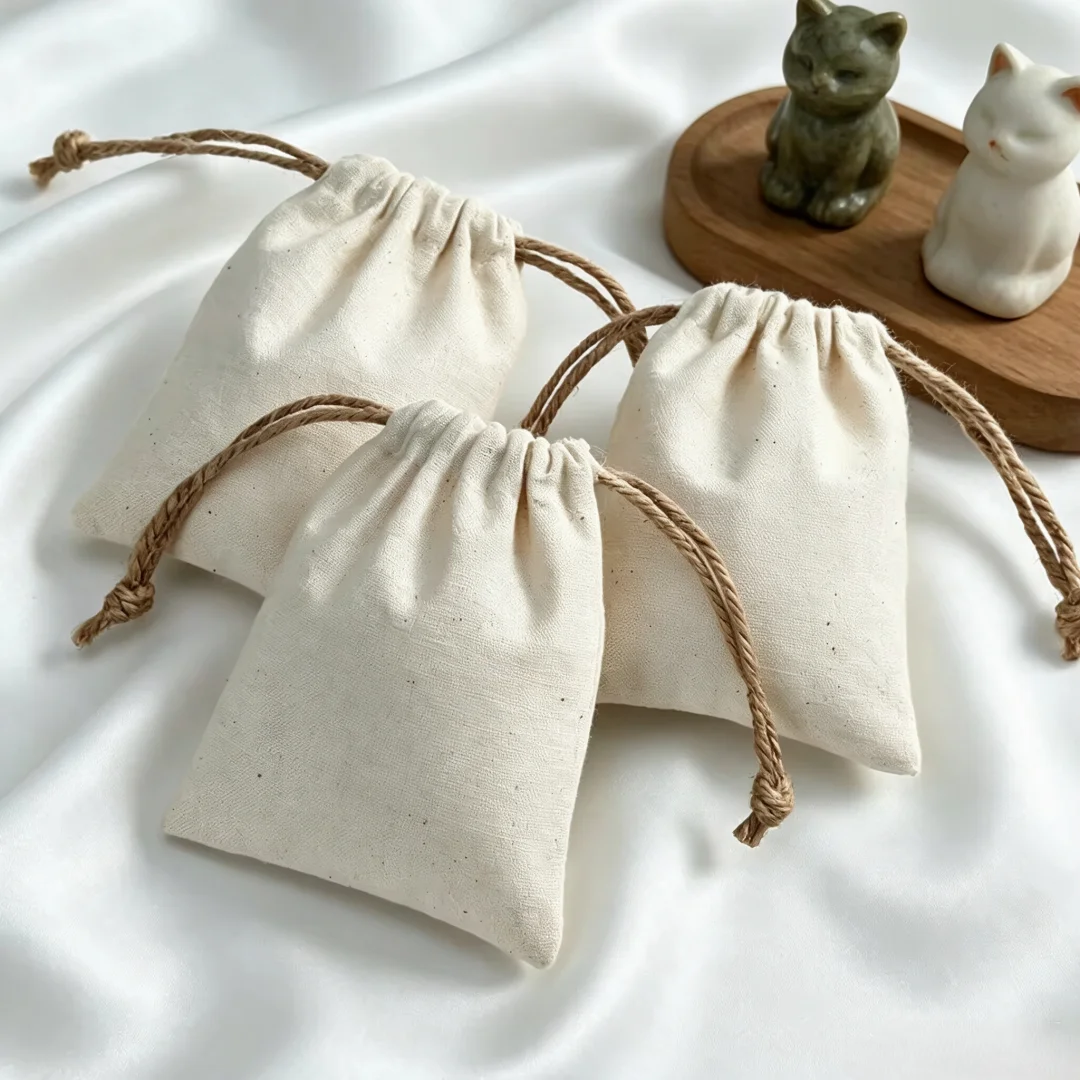 10-Pack Cotton Burlap Drawstring Gift Bags Jute Jewelry Packaging Pouches for Wedding Christmas Party Candy Present Organizer