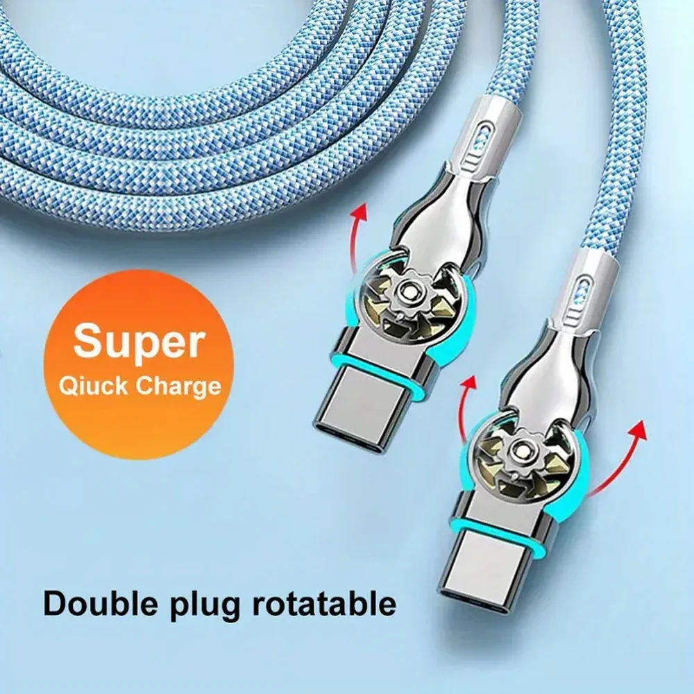 Fast Charging Cable Dual 180 Degree Elbow Rotation USB A to Type C with Light Zinc Alloy Compatible with Android iPhone 1m 2m