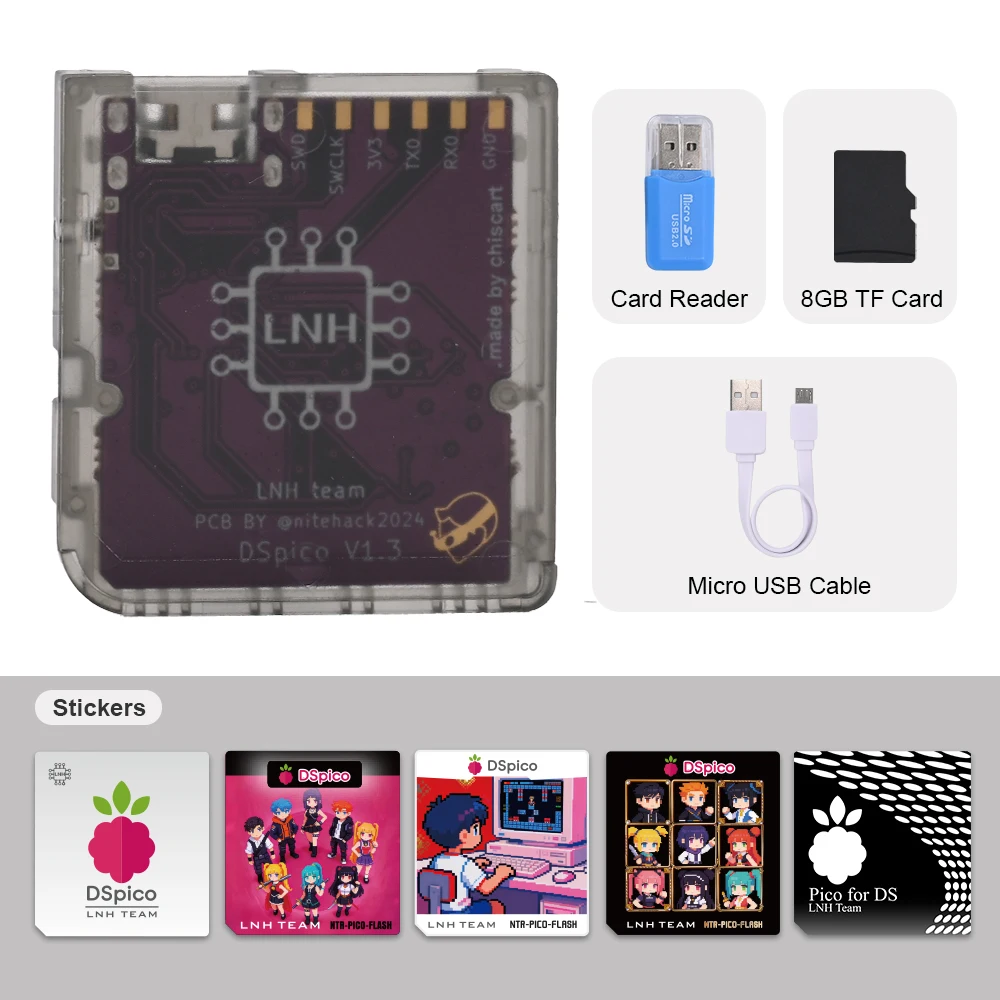 Chisfamily Micro USB Transparenter DSpico Spiele-Reader-Adapter 16 MBit Mit LED RP2040 für Nintendo DS, NDSL, DSi, 3DS Konsolen
