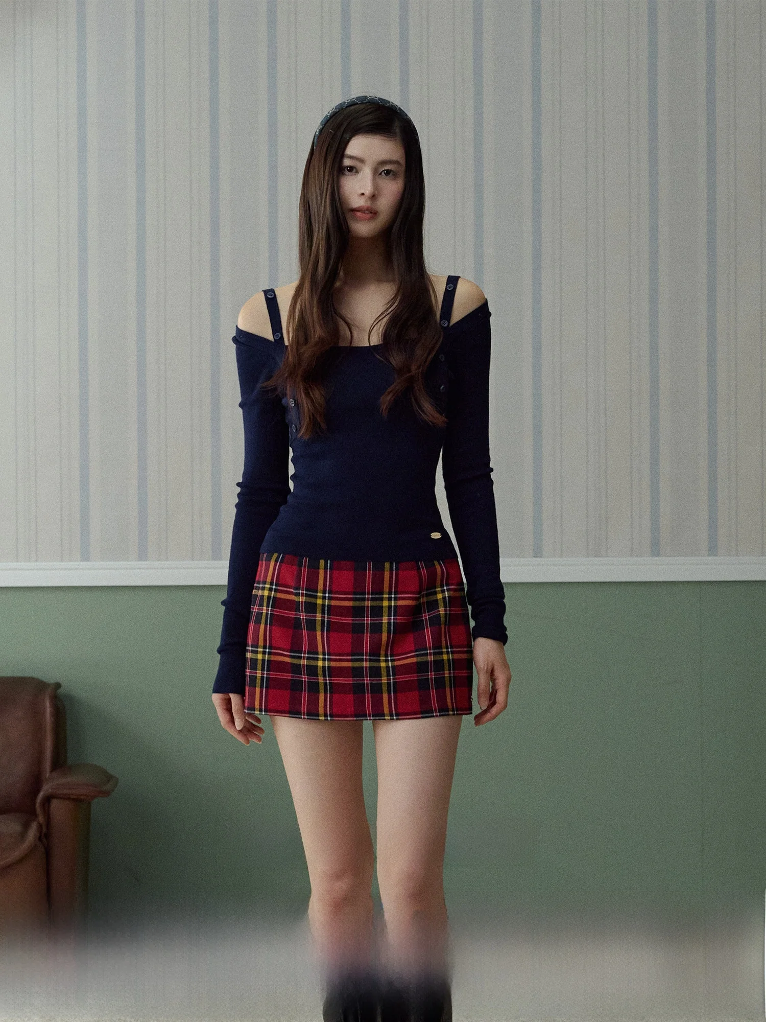 

La Lune Du Ciel Women's Knitted Base Layer T-irt oulder Bared Square Collar Slim Fit Versatile Autumn Long Sve Top