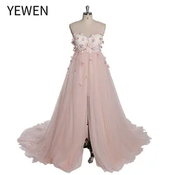 Pink Flower Shoulderless Appliques Maternity Dresses for Photo Shoot Backless Tulle Maxi Dress YEWEN YW230330